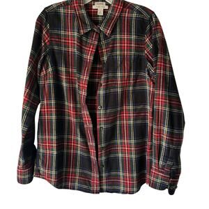 LL Bean Shirt Mens Small Red Black Plaid Flannel Slightly Fitted Long Sleeve